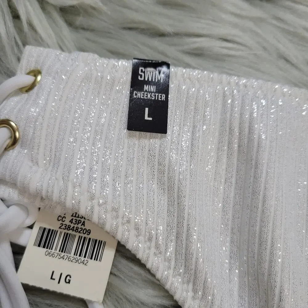 PINK Victoria's Secret NWT Women's Swim Mini Cheekster White Shimmer Size L - Picture 6 of 6